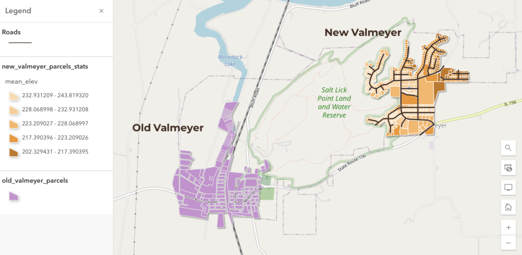 Map of Valmeyer town relocation