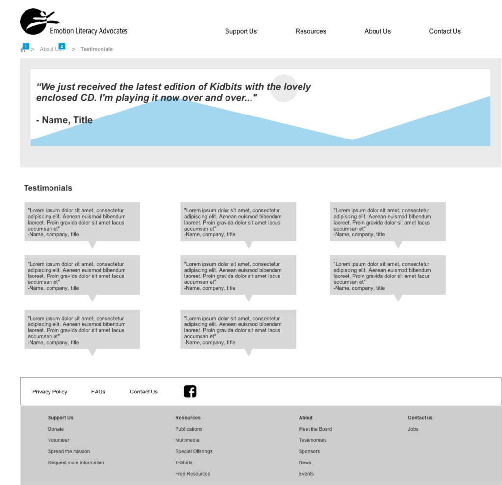 Testimonials wireframe