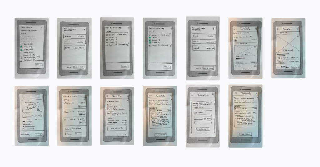 TerraVelo Paper Wireframes